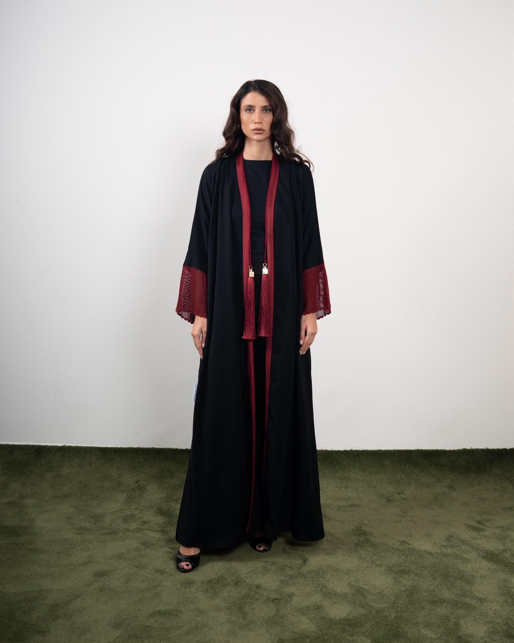 NOIR TASSEL - MAROON - Mozah Design Qatar Abaya (1) NOIR-TASSEL-MAROON-Mozah-Design-Qatar-Abaya