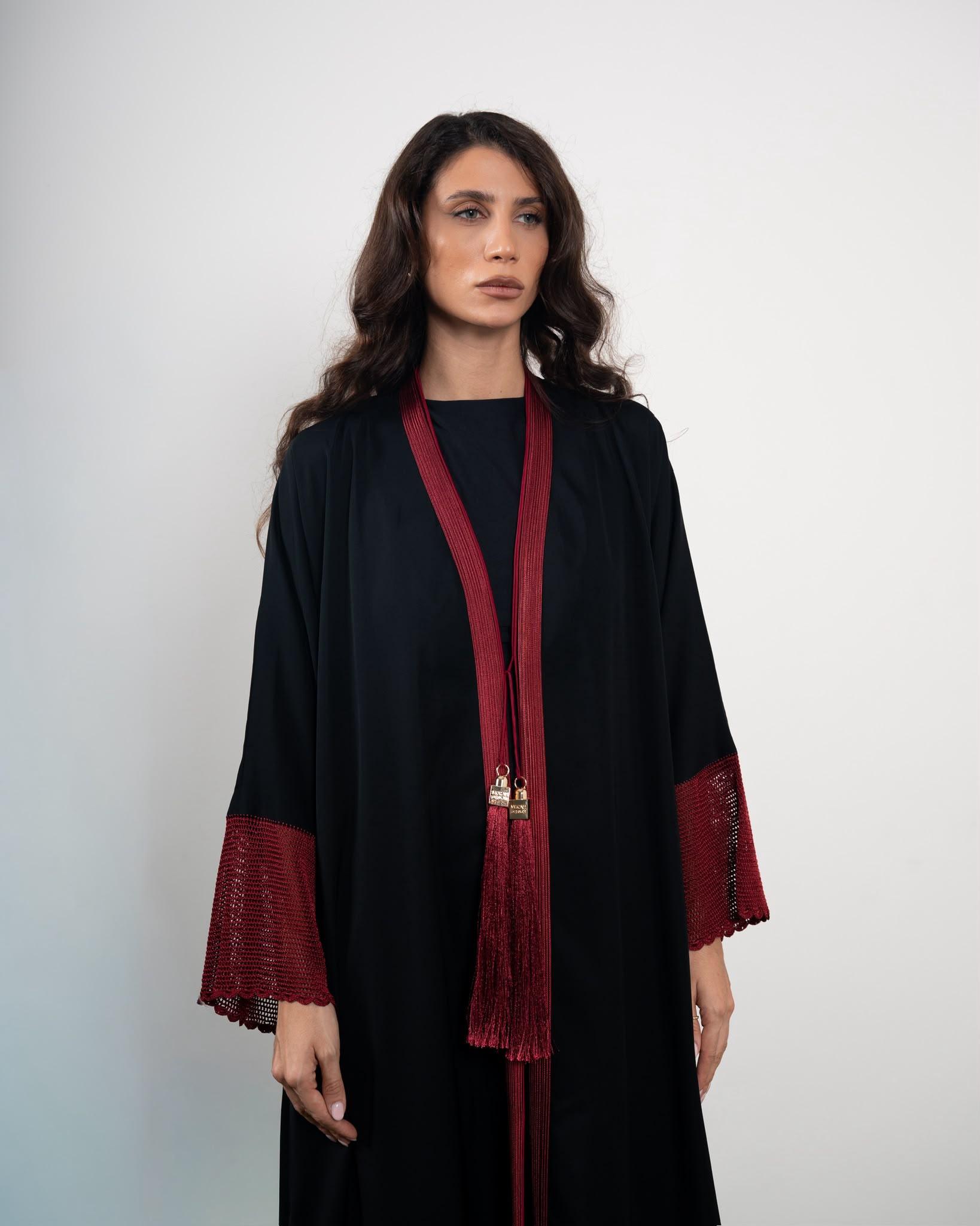 NOIR TASSEL - MAROON - Mozah Design Qatar Abaya (2)